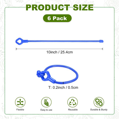 6-Pack Adjustable Plant Ties, 6inch/15.24cm Silicone Flexible Multi-Function Sturdy Garden Twist Tie for Plant Support/Tree/Shrub/Vine, Reusable Support Twine [Green]