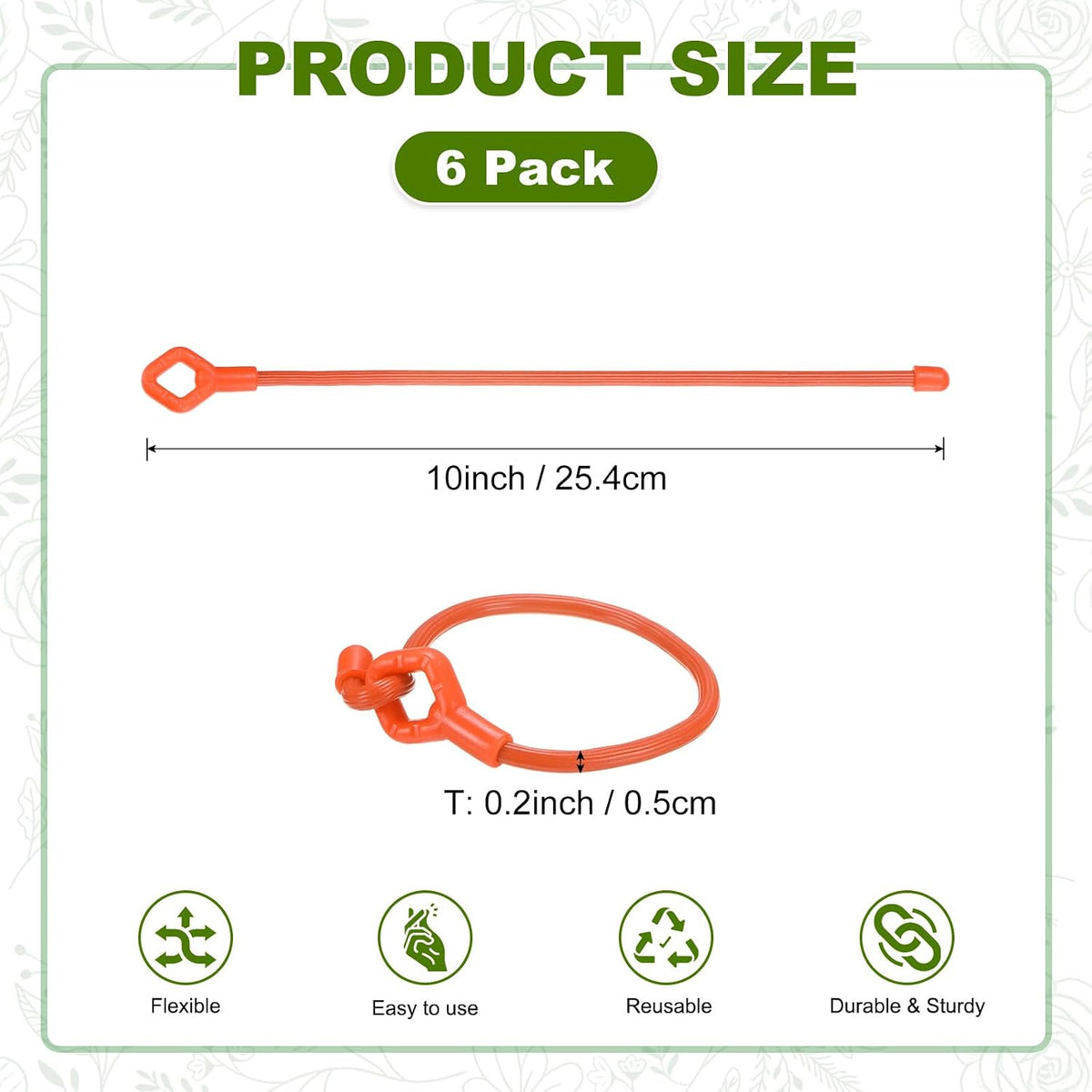 6-Pack Adjustable Plant Ties, 6inch/15.24cm Silicone Flexible Multi-Function Sturdy Garden Twist Tie for Plant Support/Tree/Shrub/Vine, Reusable Support Twine [Green]