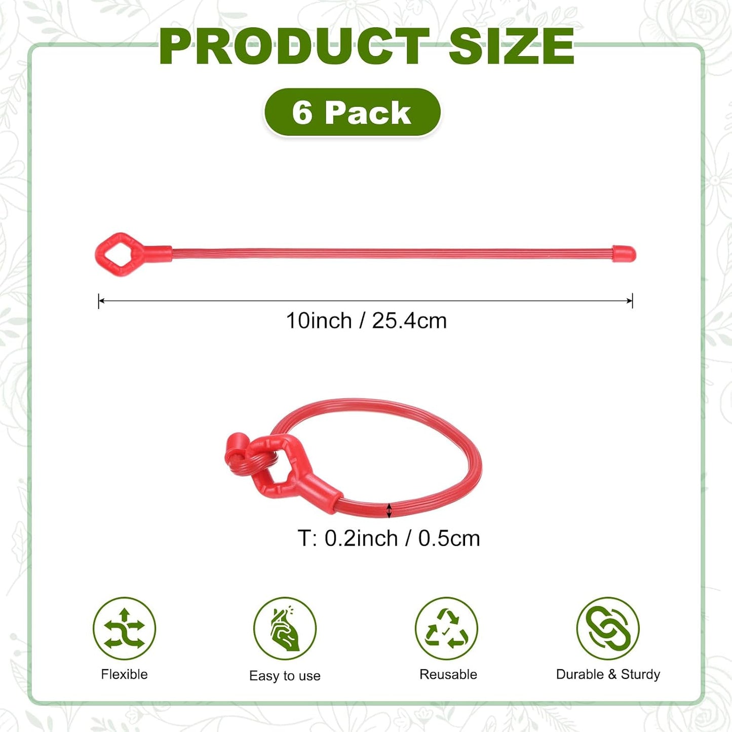 6-Pack Adjustable Plant Ties, 6inch/15.24cm Silicone Flexible Multi-Function Sturdy Garden Twist Tie for Plant Support/Tree/Shrub/Vine, Reusable Support Twine [Green]