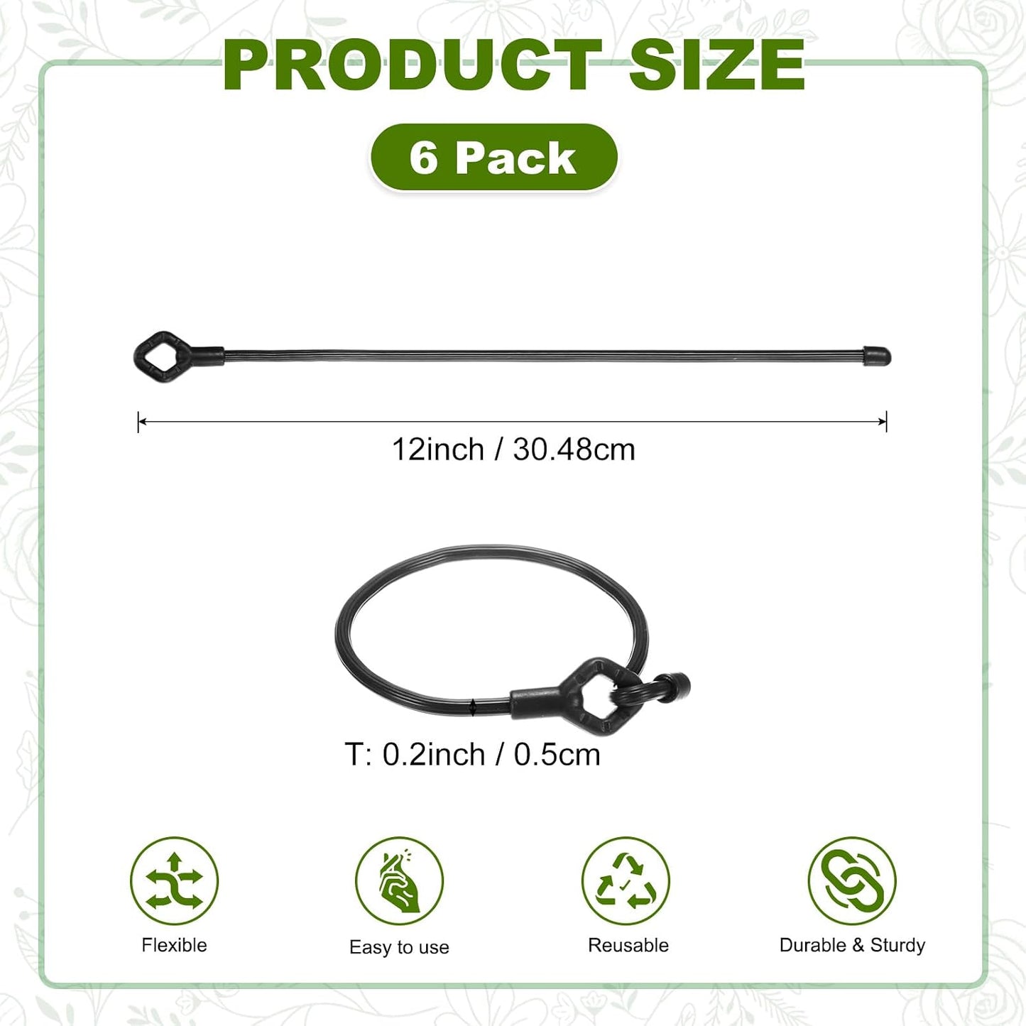 6-Pack Adjustable Plant Ties, 6inch/15.24cm Silicone Flexible Multi-Function Sturdy Garden Twist Tie for Plant Support/Tree/Shrub/Vine, Reusable Support Twine [Green]