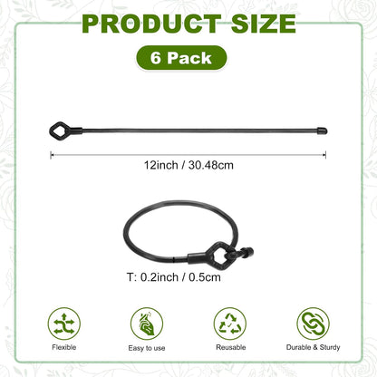 6-Pack Adjustable Plant Ties, 6inch/15.24cm Silicone Flexible Multi-Function Sturdy Garden Twist Tie for Plant Support/Tree/Shrub/Vine, Reusable Support Twine [Green]