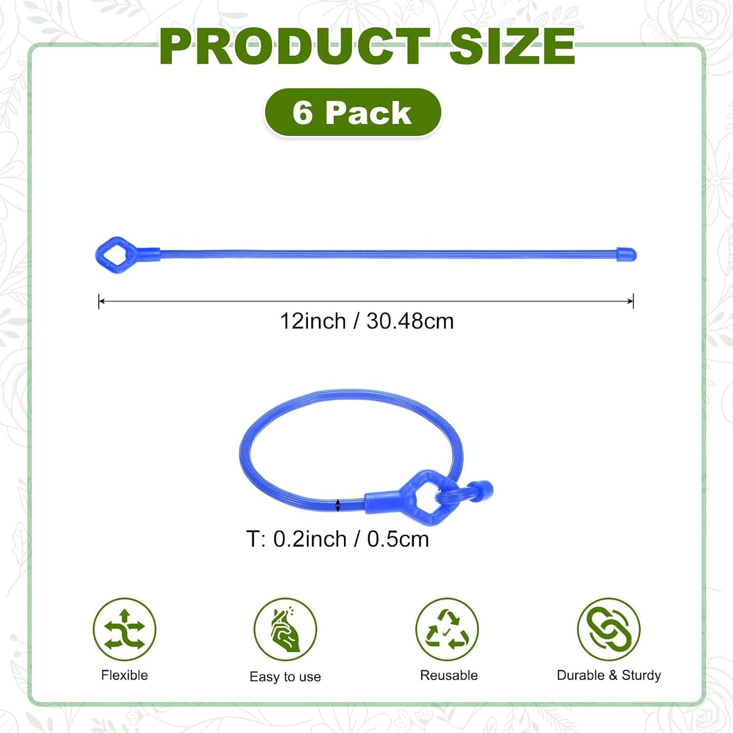 6-Pack Adjustable Plant Ties, 6inch/15.24cm Silicone Flexible Multi-Function Sturdy Garden Twist Tie for Plant Support/Tree/Shrub/Vine, Reusable Support Twine [Green]