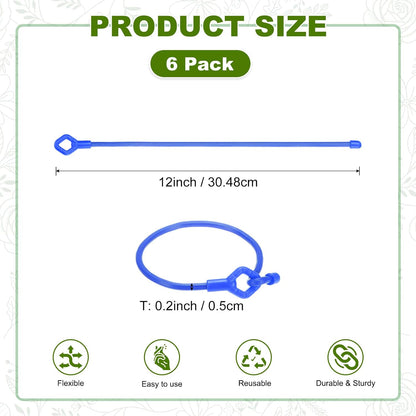 6-Pack Adjustable Plant Ties, 6inch/15.24cm Silicone Flexible Multi-Function Sturdy Garden Twist Tie for Plant Support/Tree/Shrub/Vine, Reusable Support Twine [Green]