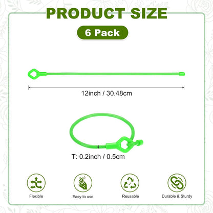 6-Pack Adjustable Plant Ties, 6inch/15.24cm Silicone Flexible Multi-Function Sturdy Garden Twist Tie for Plant Support/Tree/Shrub/Vine, Reusable Support Twine [Green]
