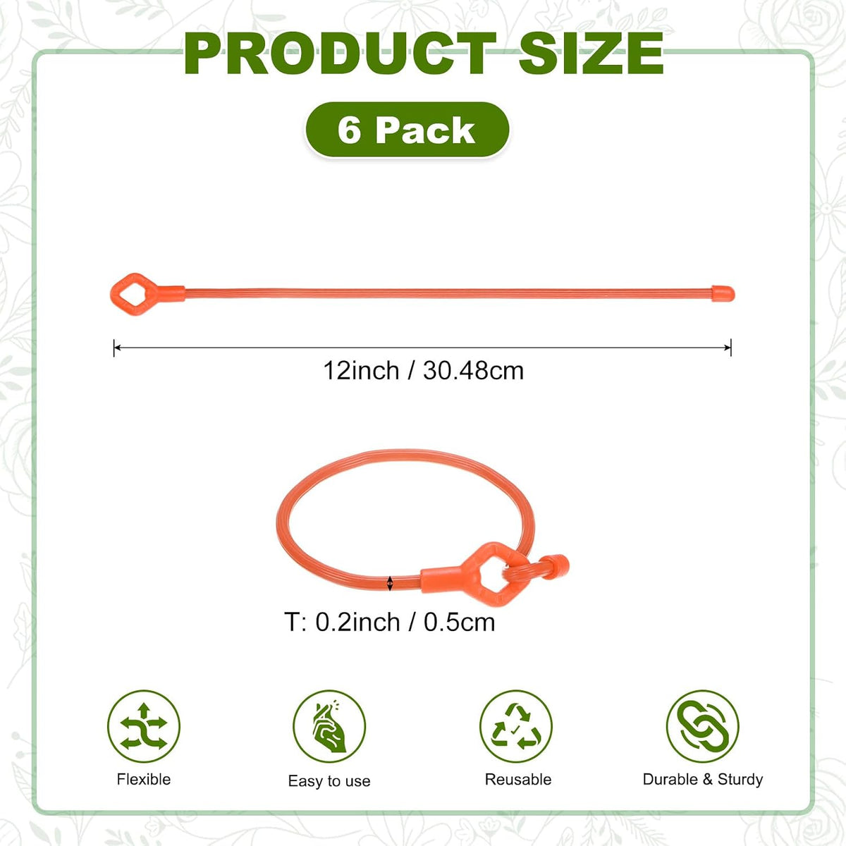 6-Pack Adjustable Plant Ties, 6inch/15.24cm Silicone Flexible Multi-Function Sturdy Garden Twist Tie for Plant Support/Tree/Shrub/Vine, Reusable Support Twine [Green]