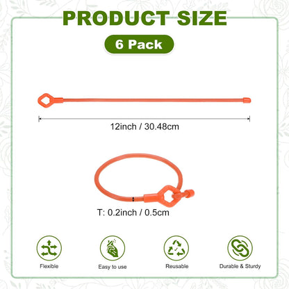 6-Pack Adjustable Plant Ties, 6inch/15.24cm Silicone Flexible Multi-Function Sturdy Garden Twist Tie for Plant Support/Tree/Shrub/Vine, Reusable Support Twine [Green]
