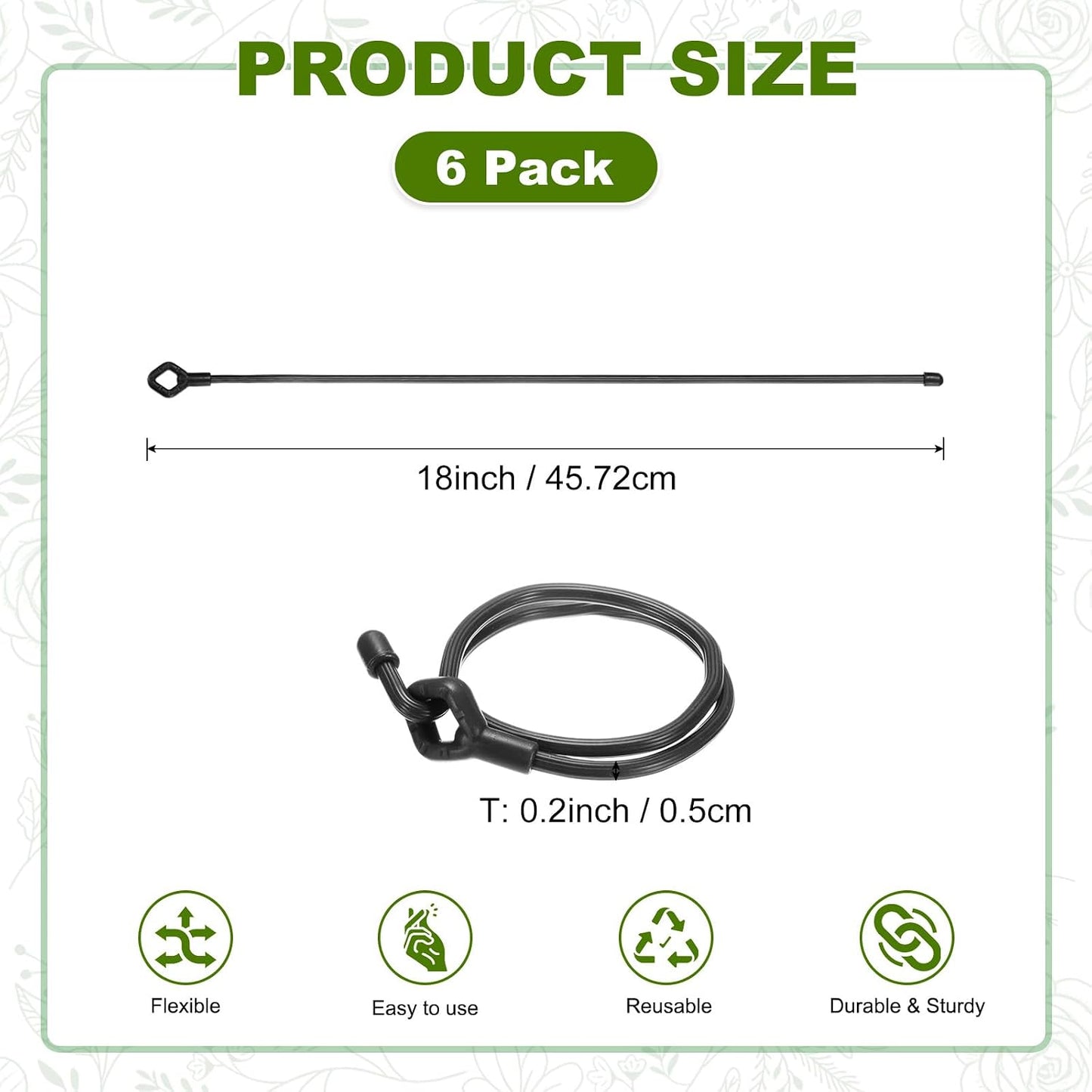 6-Pack Adjustable Plant Ties, 6inch/15.24cm Silicone Flexible Multi-Function Sturdy Garden Twist Tie for Plant Support/Tree/Shrub/Vine, Reusable Support Twine [Green]