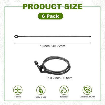 6-Pack Adjustable Plant Ties, 6inch/15.24cm Silicone Flexible Multi-Function Sturdy Garden Twist Tie for Plant Support/Tree/Shrub/Vine, Reusable Support Twine [Green]