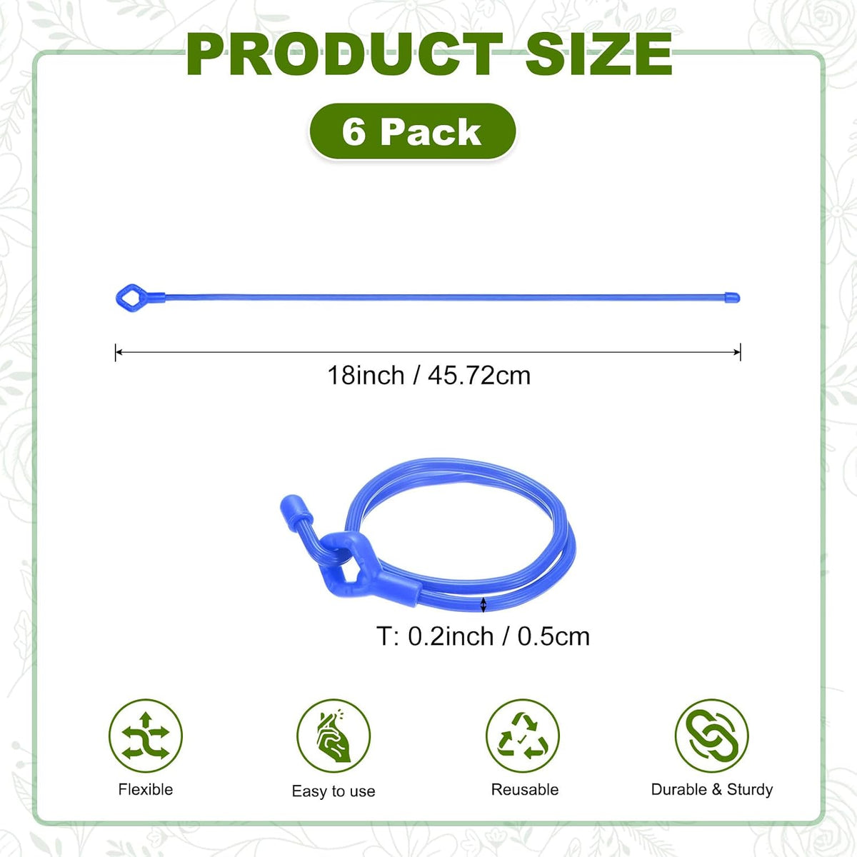 6-Pack Adjustable Plant Ties, 6inch/15.24cm Silicone Flexible Multi-Function Sturdy Garden Twist Tie for Plant Support/Tree/Shrub/Vine, Reusable Support Twine [Green]