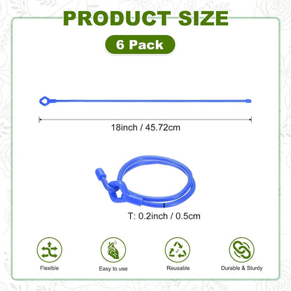 6-Pack Adjustable Plant Ties, 6inch/15.24cm Silicone Flexible Multi-Function Sturdy Garden Twist Tie for Plant Support/Tree/Shrub/Vine, Reusable Support Twine [Green]