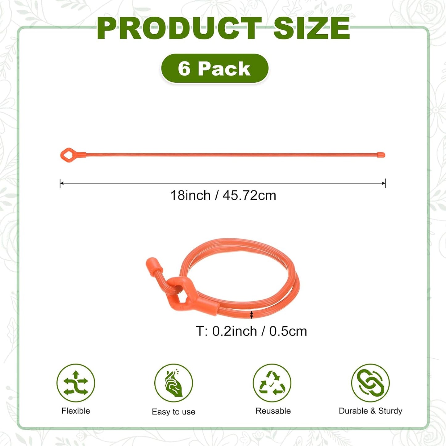 6-Pack Adjustable Plant Ties, 6inch/15.24cm Silicone Flexible Multi-Function Sturdy Garden Twist Tie for Plant Support/Tree/Shrub/Vine, Reusable Support Twine [Green]
