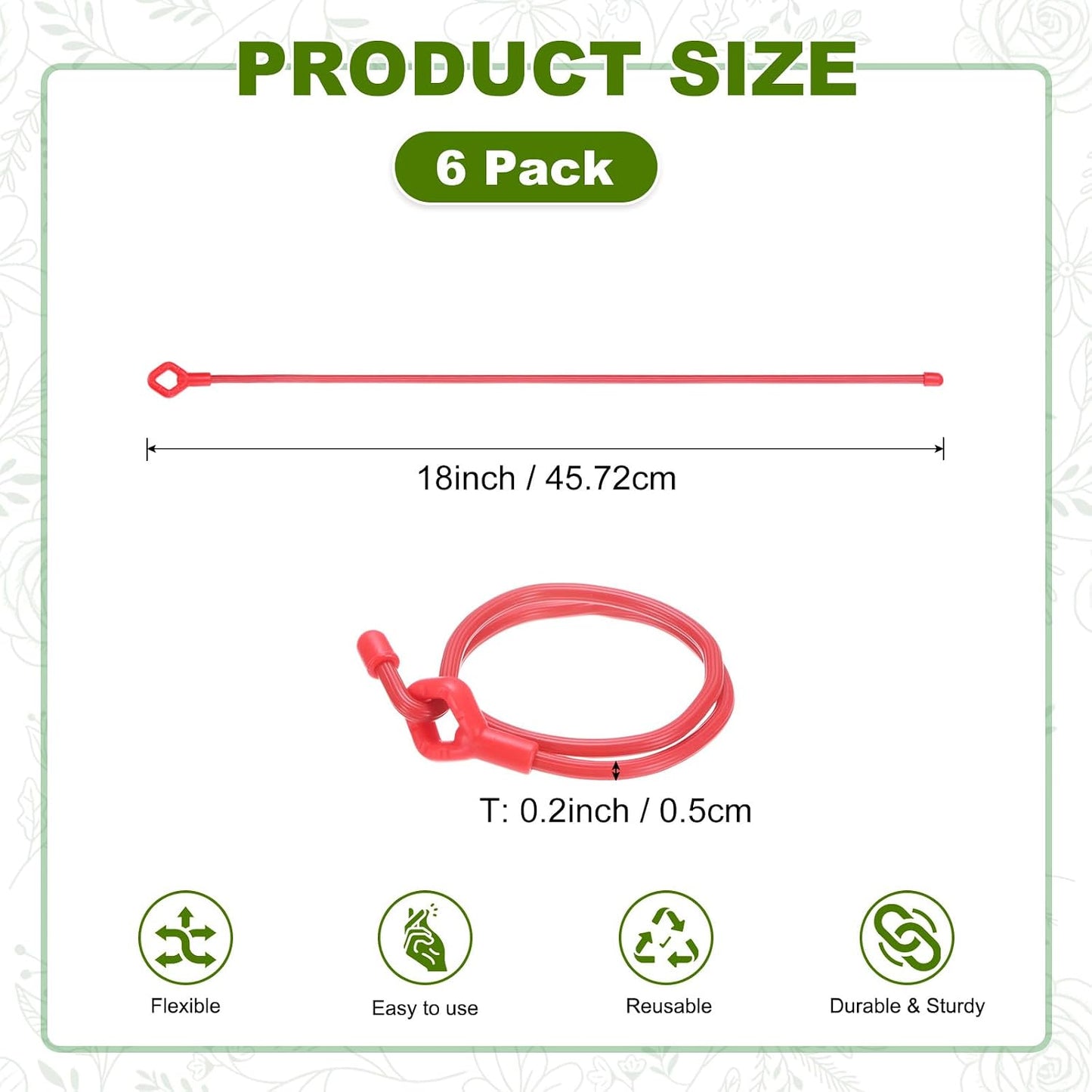 6-Pack Adjustable Plant Ties, 6inch/15.24cm Silicone Flexible Multi-Function Sturdy Garden Twist Tie for Plant Support/Tree/Shrub/Vine, Reusable Support Twine [Green]