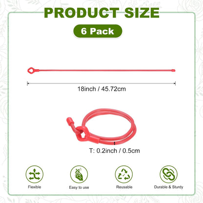 6-Pack Adjustable Plant Ties, 6inch/15.24cm Silicone Flexible Multi-Function Sturdy Garden Twist Tie for Plant Support/Tree/Shrub/Vine, Reusable Support Twine [Green]