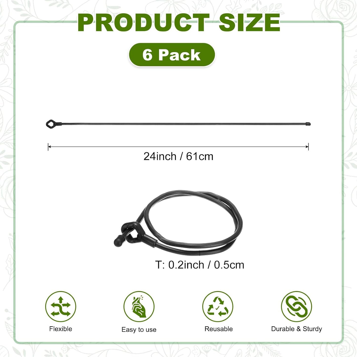 6-Pack Adjustable Plant Ties, 6inch/15.24cm Silicone Flexible Multi-Function Sturdy Garden Twist Tie for Plant Support/Tree/Shrub/Vine, Reusable Support Twine [Green]