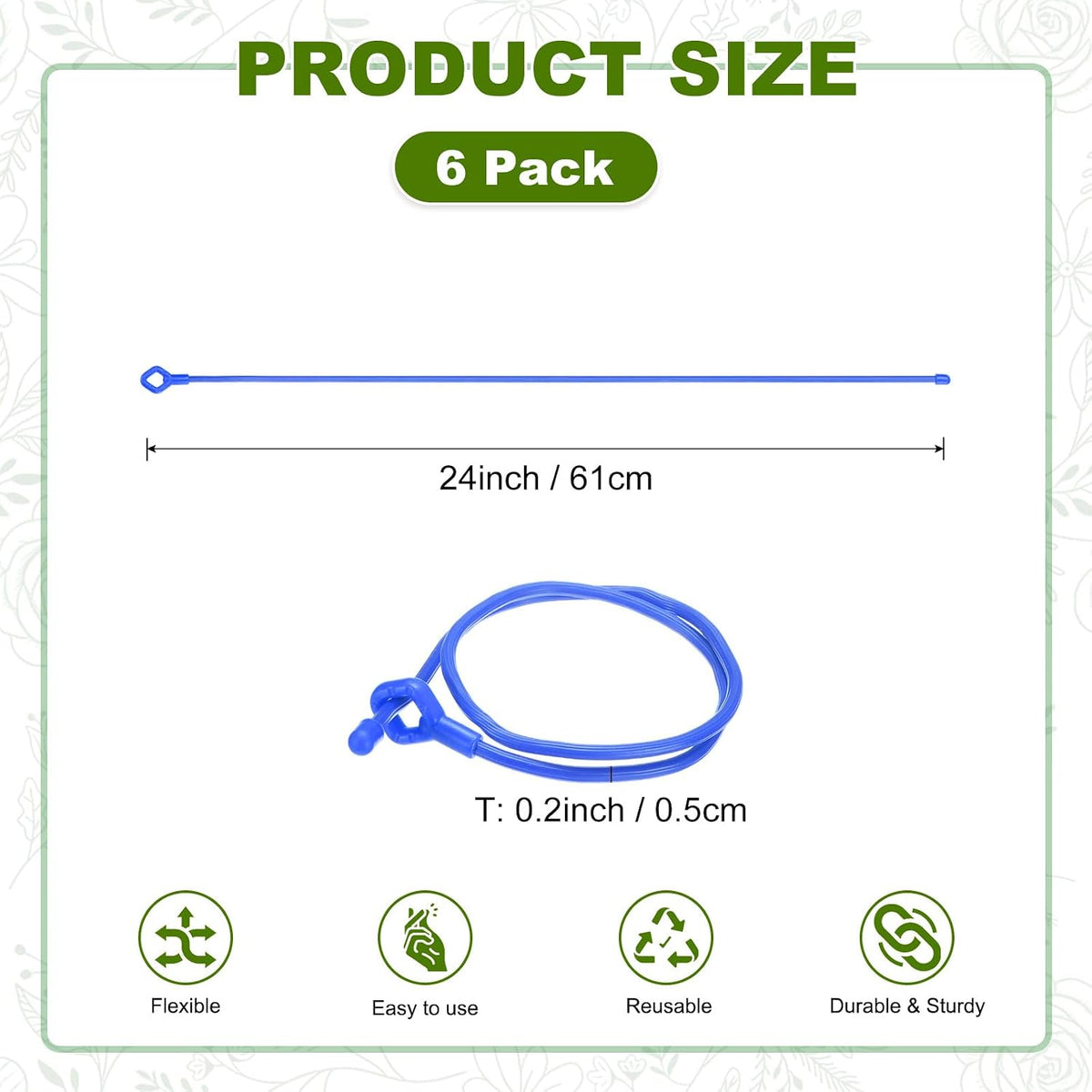 6-Pack Adjustable Plant Ties, 6inch/15.24cm Silicone Flexible Multi-Function Sturdy Garden Twist Tie for Plant Support/Tree/Shrub/Vine, Reusable Support Twine [Green]