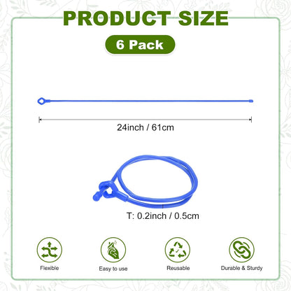 6-Pack Adjustable Plant Ties, 6inch/15.24cm Silicone Flexible Multi-Function Sturdy Garden Twist Tie for Plant Support/Tree/Shrub/Vine, Reusable Support Twine [Green]