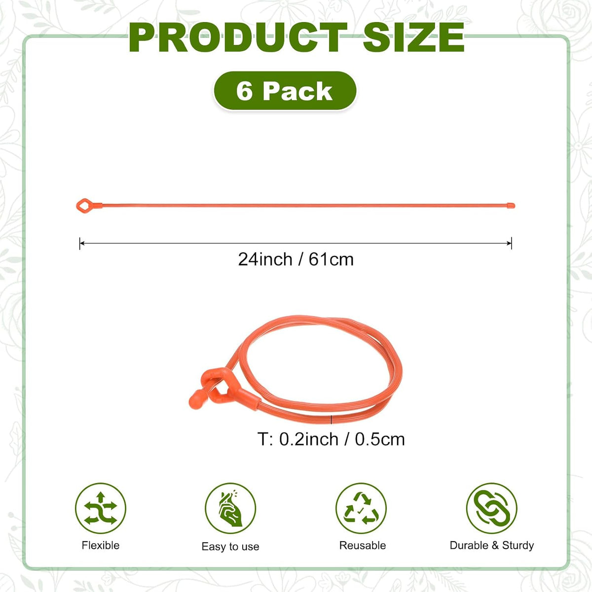 6-Pack Adjustable Plant Ties, 6inch/15.24cm Silicone Flexible Multi-Function Sturdy Garden Twist Tie for Plant Support/Tree/Shrub/Vine, Reusable Support Twine [Green]