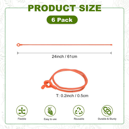 6-Pack Adjustable Plant Ties, 6inch/15.24cm Silicone Flexible Multi-Function Sturdy Garden Twist Tie for Plant Support/Tree/Shrub/Vine, Reusable Support Twine [Green]