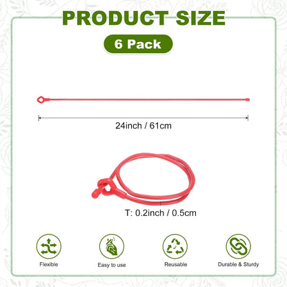 6-Pack Adjustable Plant Ties, 6inch/15.24cm Silicone Flexible Multi-Function Sturdy Garden Twist Tie for Plant Support/Tree/Shrub/Vine, Reusable Support Twine [Green]