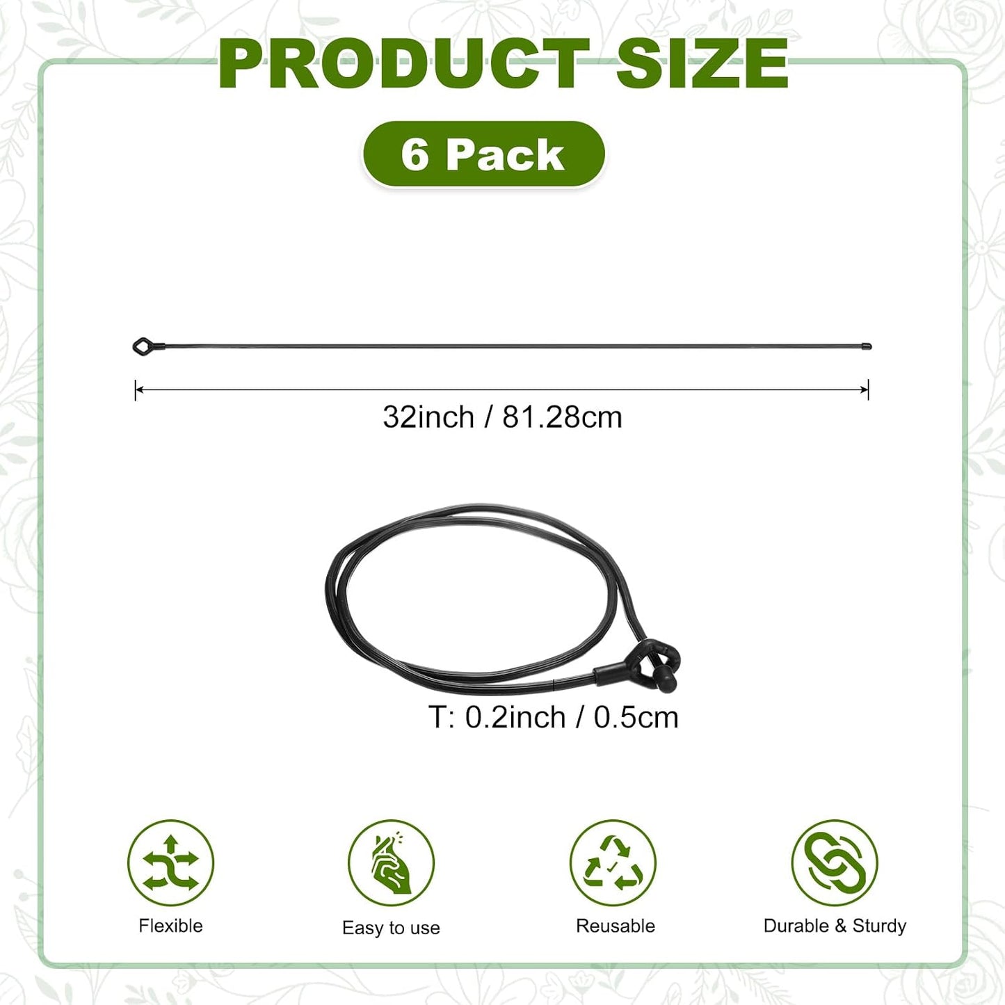 6-Pack Adjustable Plant Ties, 6inch/15.24cm Silicone Flexible Multi-Function Sturdy Garden Twist Tie for Plant Support/Tree/Shrub/Vine, Reusable Support Twine [Green]