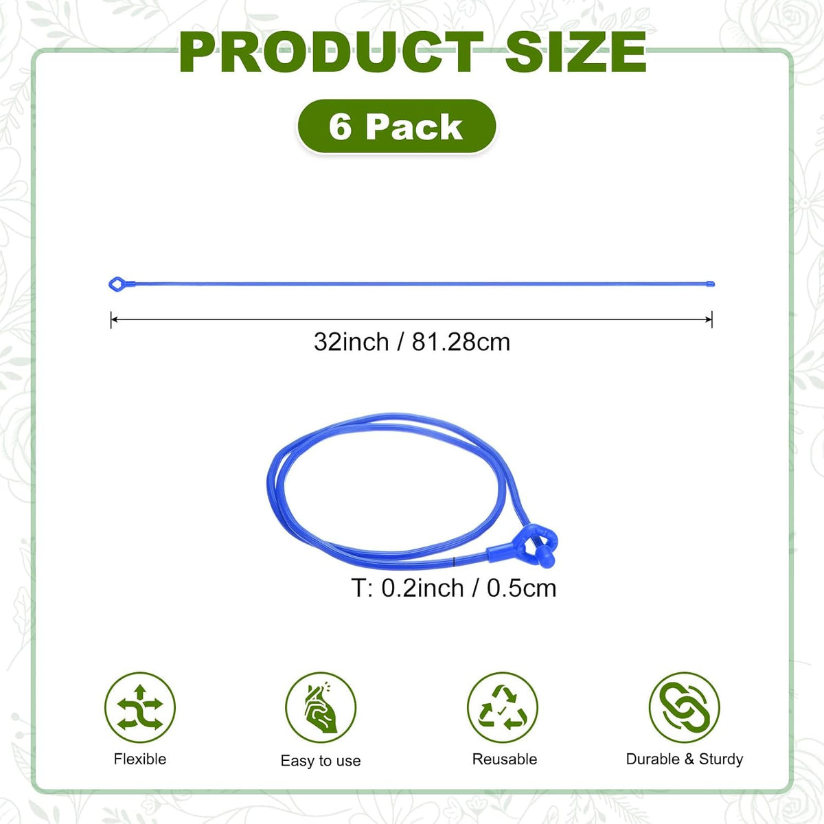 6-Pack Adjustable Plant Ties, 6inch/15.24cm Silicone Flexible Multi-Function Sturdy Garden Twist Tie for Plant Support/Tree/Shrub/Vine, Reusable Support Twine [Green]