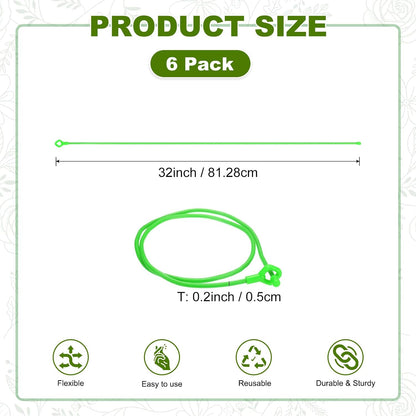 6-Pack Adjustable Plant Ties, 6inch/15.24cm Silicone Flexible Multi-Function Sturdy Garden Twist Tie for Plant Support/Tree/Shrub/Vine, Reusable Support Twine [Green]