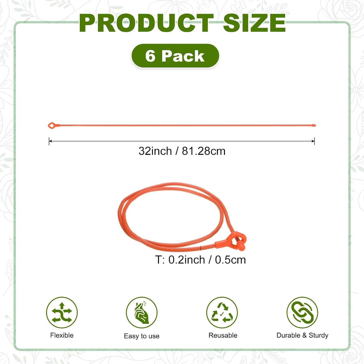 6-Pack Adjustable Plant Ties, 6inch/15.24cm Silicone Flexible Multi-Function Sturdy Garden Twist Tie for Plant Support/Tree/Shrub/Vine, Reusable Support Twine [Green]
