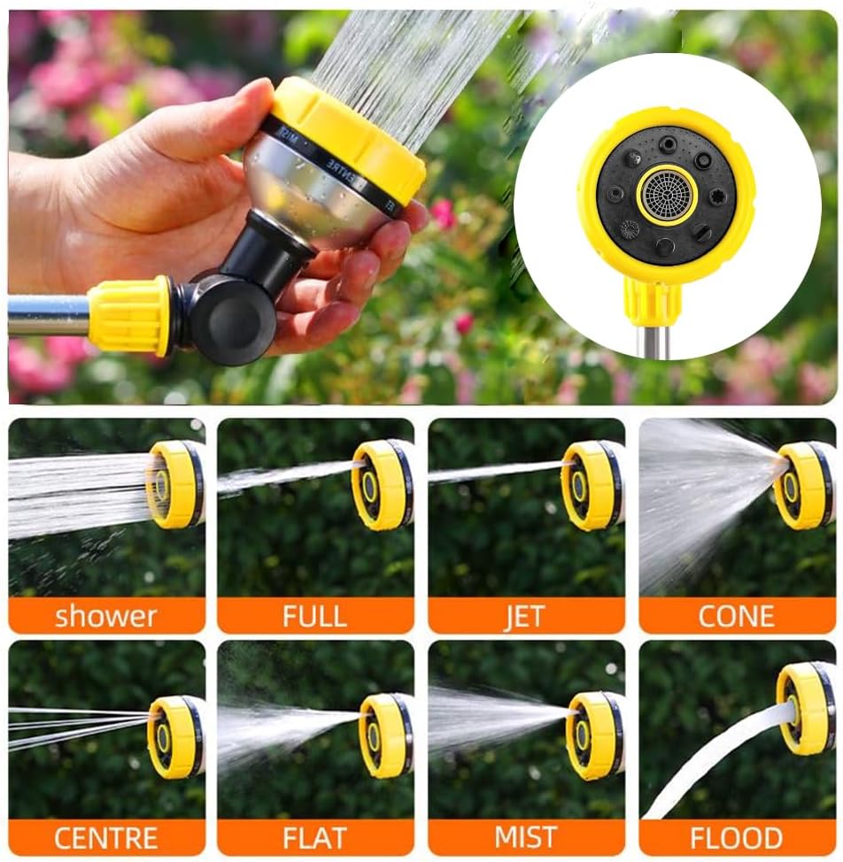 Watering Wand, Long Metal Spray Lance Garden Watering Wand 8 Adjustable Modes Spray Nozzle 180° Rotating for Hanging Basket Cleaning, Plants Watering, Car Washing, Pet Bathing 48 cm