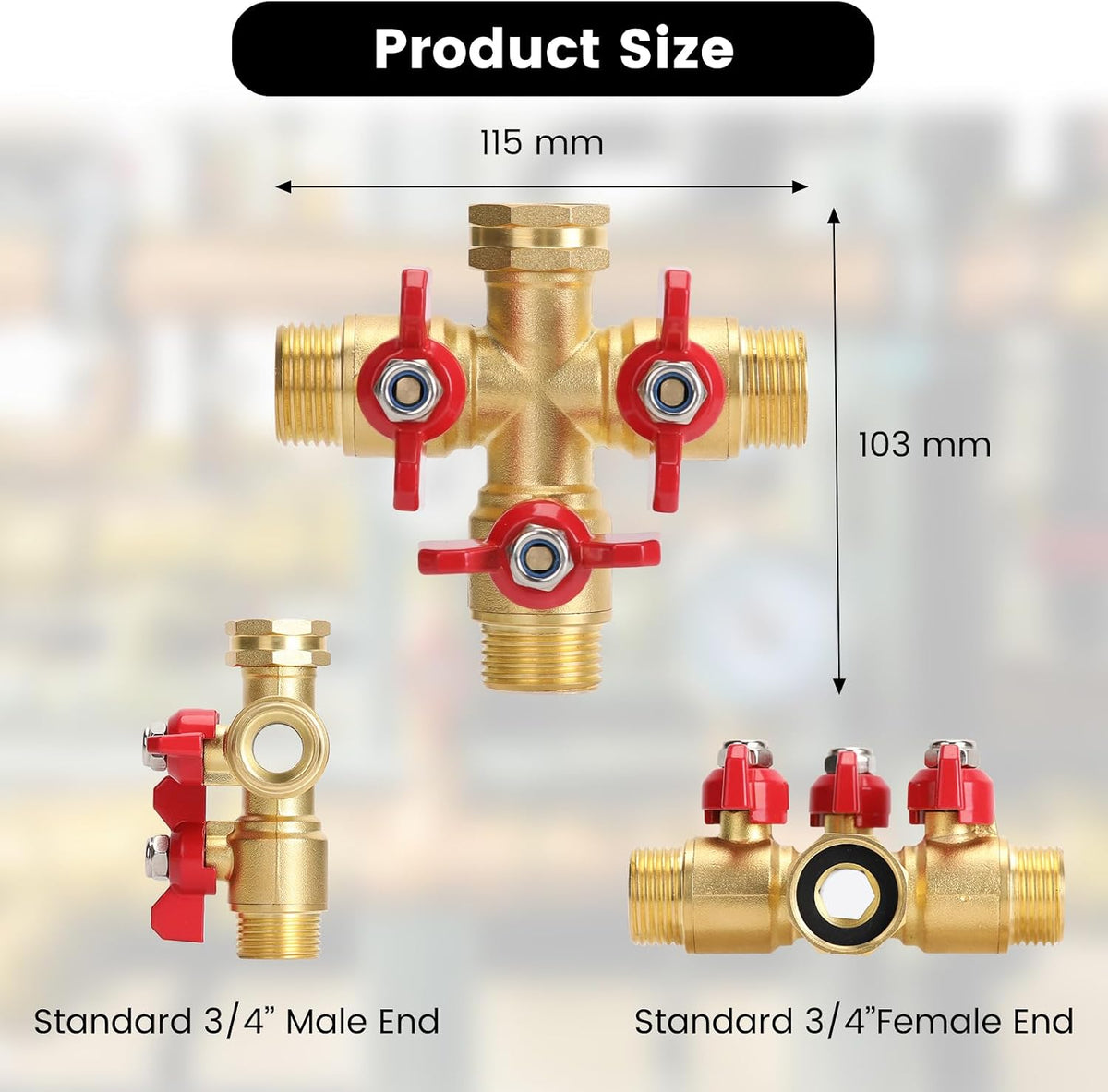 Garden Hose Splitter 3 Way, Heavy Duty 3-Way Brass Valve Garden Hose Splitter With Stainless Steel Long Handle, Full Flow Hose Splitter Connector, Valve 3/4 Inch GHT Thread