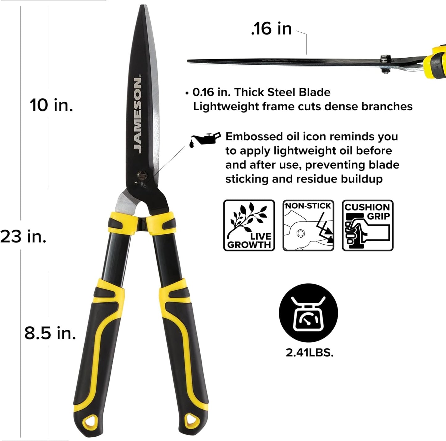 Heavy-Duty Hedge Shears – 23″ with Ultra-Sharp Non-Stick Blades, Lightweight Aluminum Frame, and Shock-Absorbing Grip