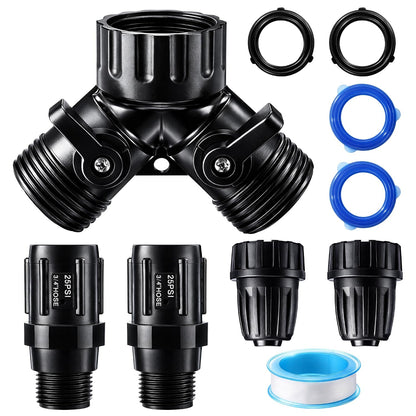 6 Pcs Drip Irrigation Kit, Included 2 Way Y Water Splitter Connector, 2 Pcs 25 PSI Garden Hose Pressure Regulator and 2 Pc 1/2 Inch Irrigation Tubing Hose Adapter for Drip Irrigate System