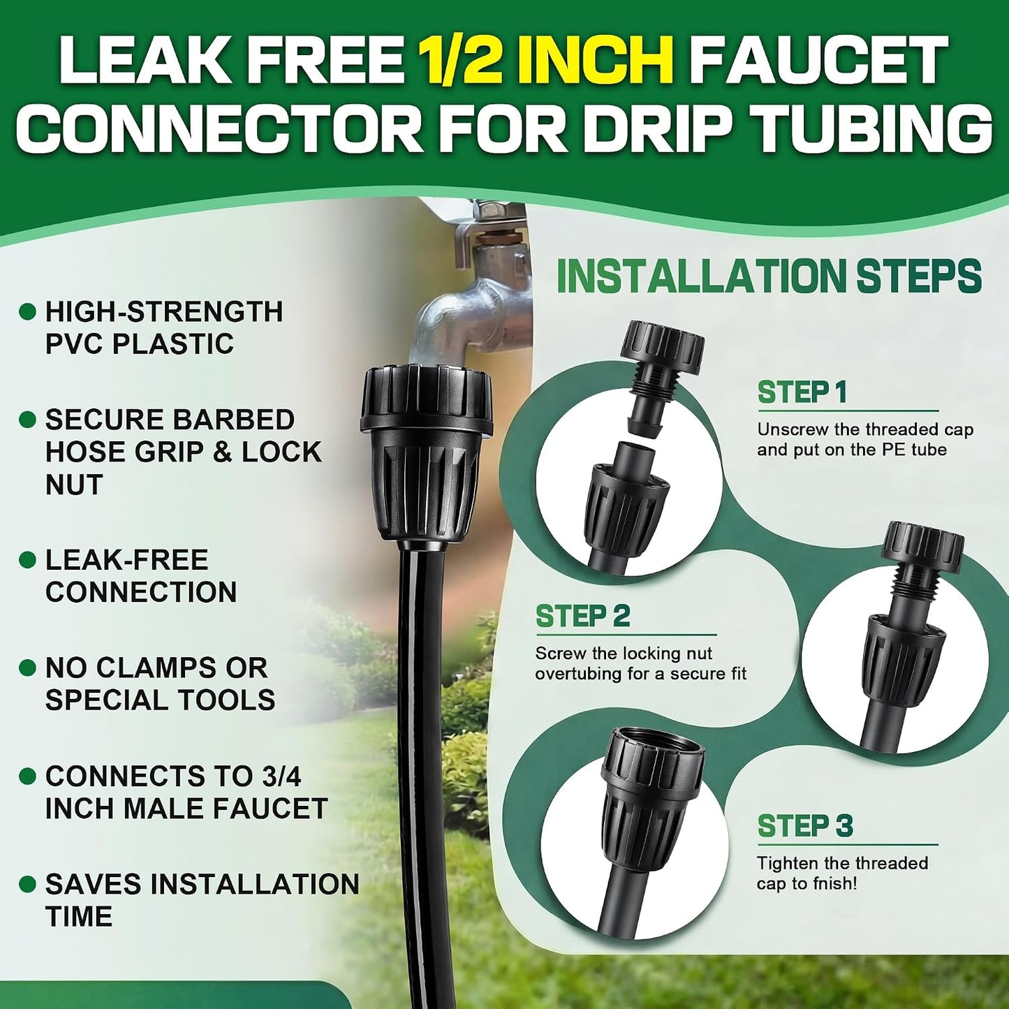 6 Pcs Drip Irrigation Kit, Included 2 Way Y Water Splitter Connector, 2 Pcs 25 PSI Garden Hose Pressure Regulator and 2 Pc 1/2 Inch Irrigation Tubing Hose Adapter for Drip Irrigate System