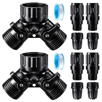 6 Pcs Drip Irrigation Kit, Included 2 Way Y Water Splitter Connector, 2 Pcs 25 PSI Garden Hose Pressure Regulator and 2 Pc 1/2 Inch Irrigation Tubing Hose Adapter for Drip Irrigate System