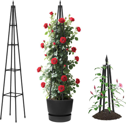 6 FT Obelisk Trellis for Climbing Plants, Black
