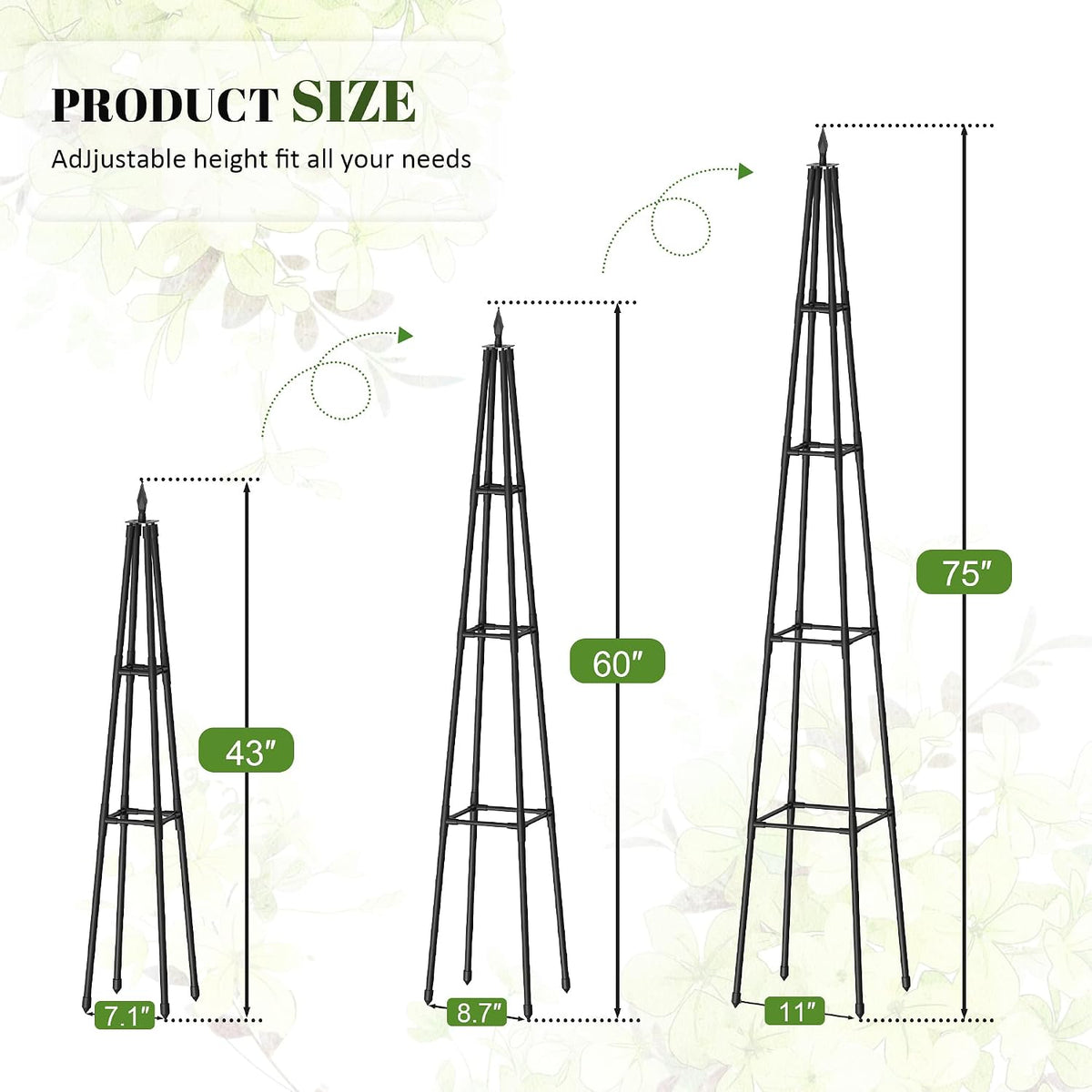 6 FT Obelisk Trellis for Climbing Plants, Black