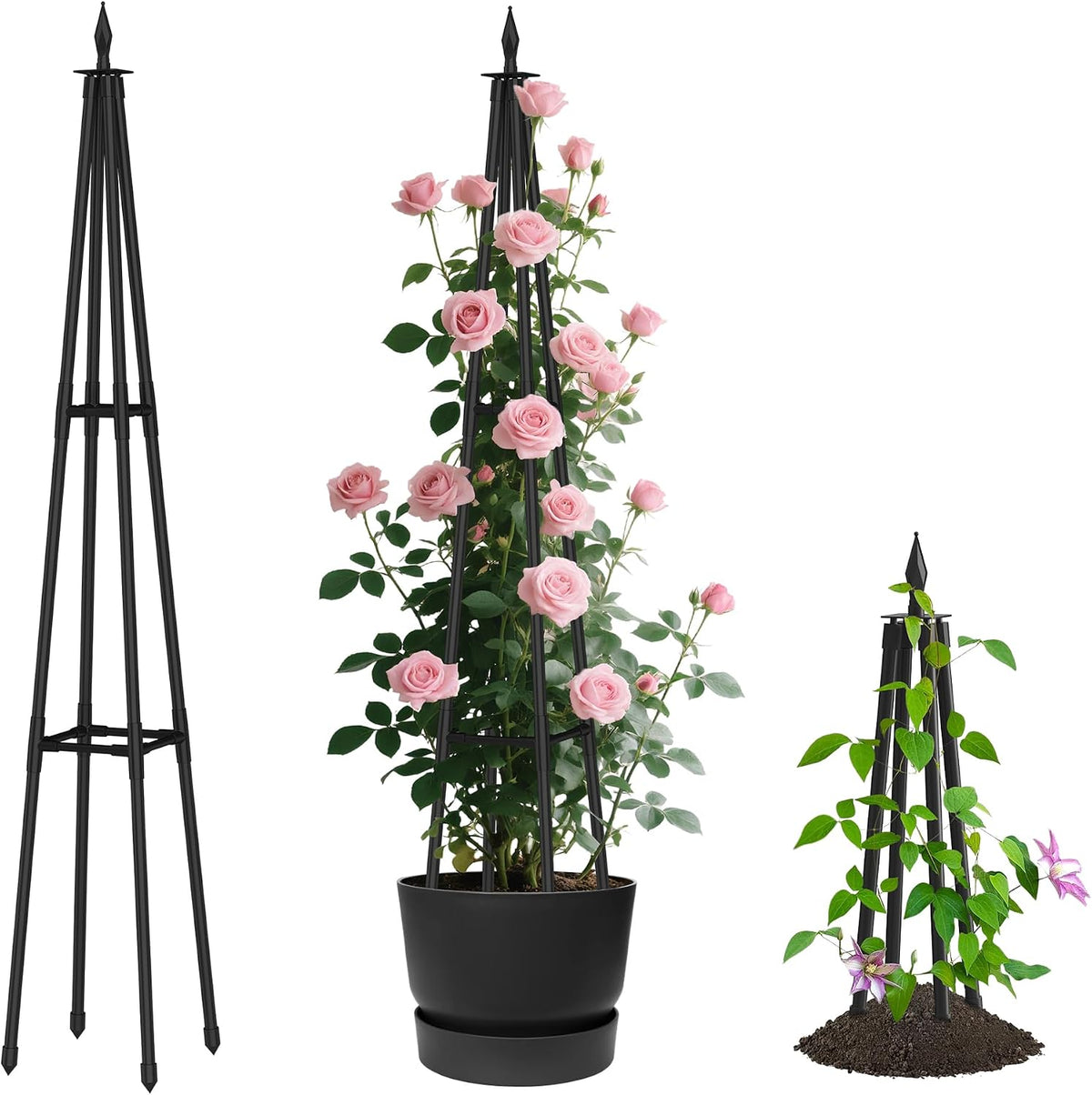 6 FT Obelisk Trellis for Climbing Plants, Black