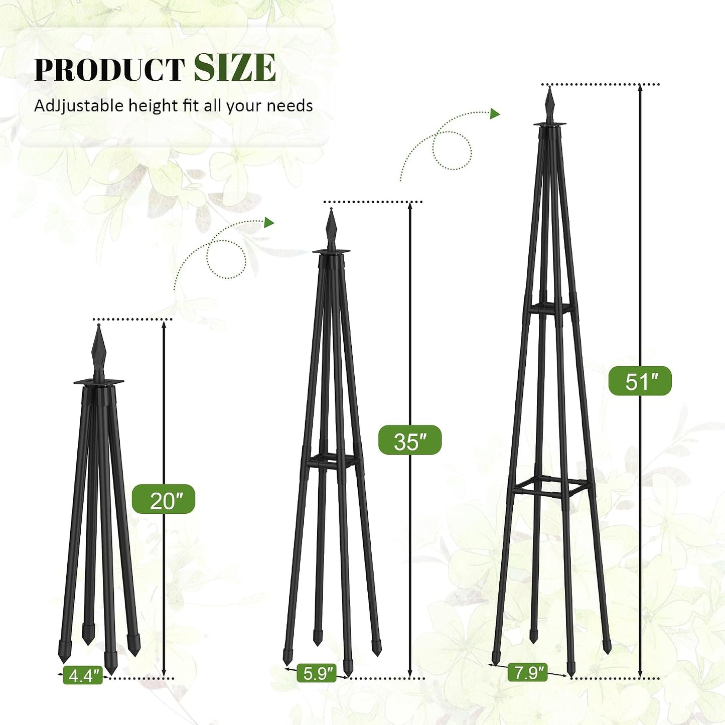 6 FT Obelisk Trellis for Climbing Plants, Black