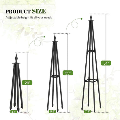 6 FT Obelisk Trellis for Climbing Plants, Black