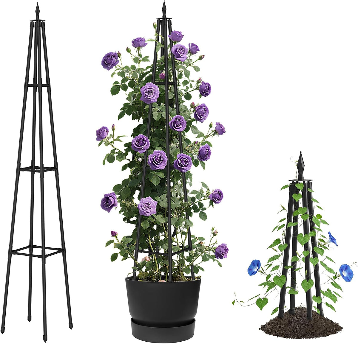 6 FT Obelisk Trellis for Climbing Plants, Black