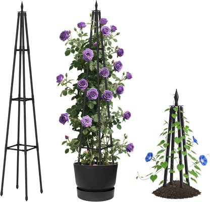 6 FT Obelisk Trellis for Climbing Plants, Black