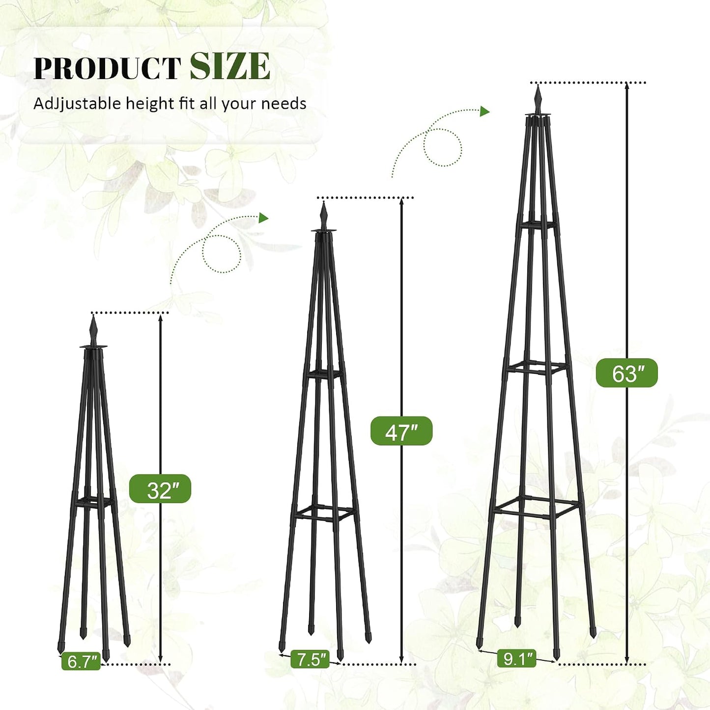 6 FT Obelisk Trellis for Climbing Plants, Black