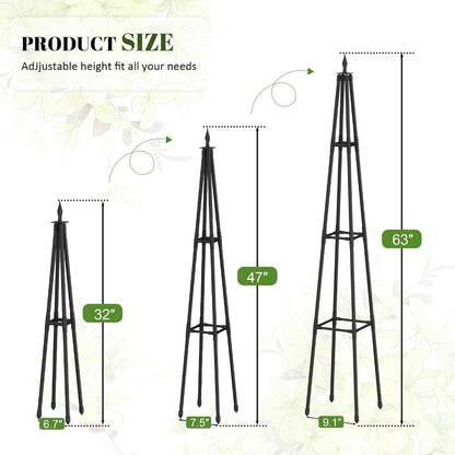 6 FT Obelisk Trellis for Climbing Plants, Black