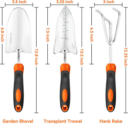 Garden Tool Set with Heavy-Duty Trowel, Transplanter & Cultivator