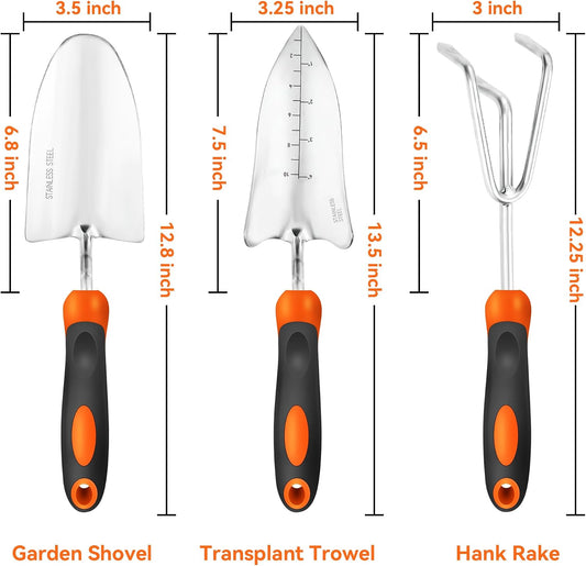 Garden Tool Set with Heavy-Duty Trowel, Transplanter & Cultivator