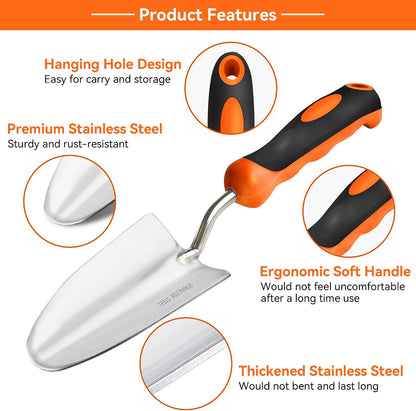 Garden Tool Set with Heavy-Duty Trowel, Transplanter & Cultivator