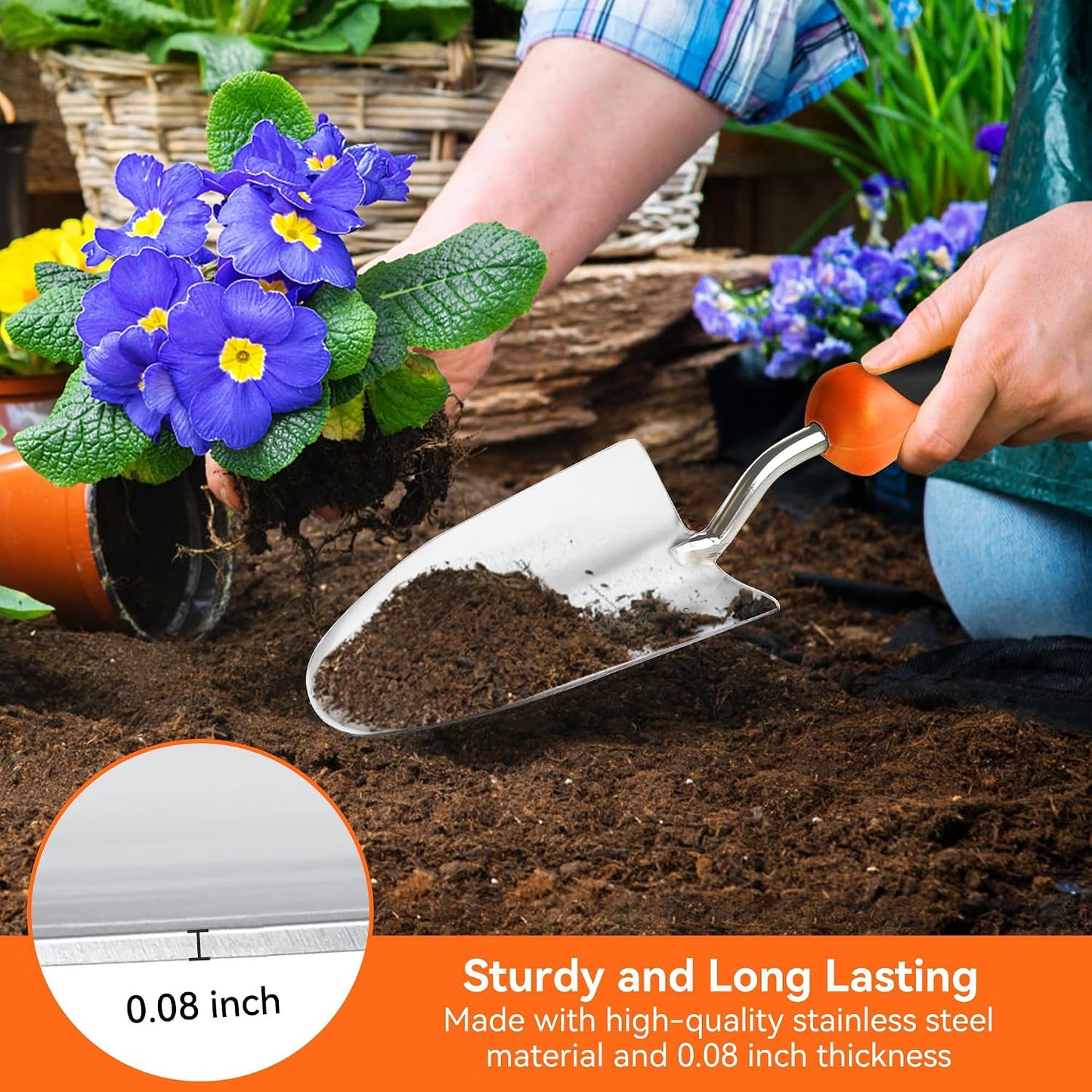 Garden Tool Set with Heavy-Duty Trowel, Transplanter & Cultivator