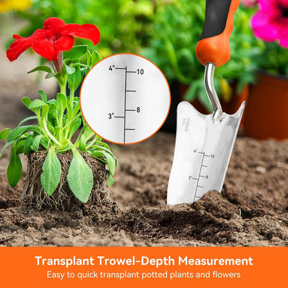 Garden Tool Set with Heavy-Duty Trowel, Transplanter & Cultivator