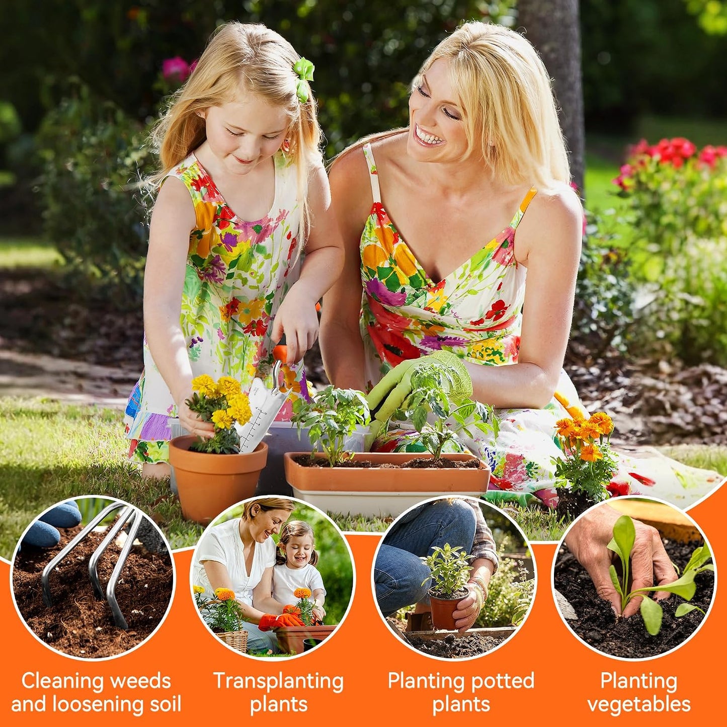 Garden Tool Set with Heavy-Duty Trowel, Transplanter & Cultivator