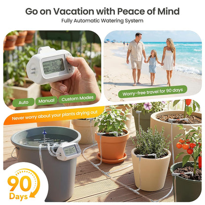 Automatic Drip Irrigation Kit, Solar & USB Rechargeable Auto Plant Watering System with Programmable Timer, Anti-Siphon Valve, DIY Irrigation System for up to 15 Outdoor/Indoor Potted Plants