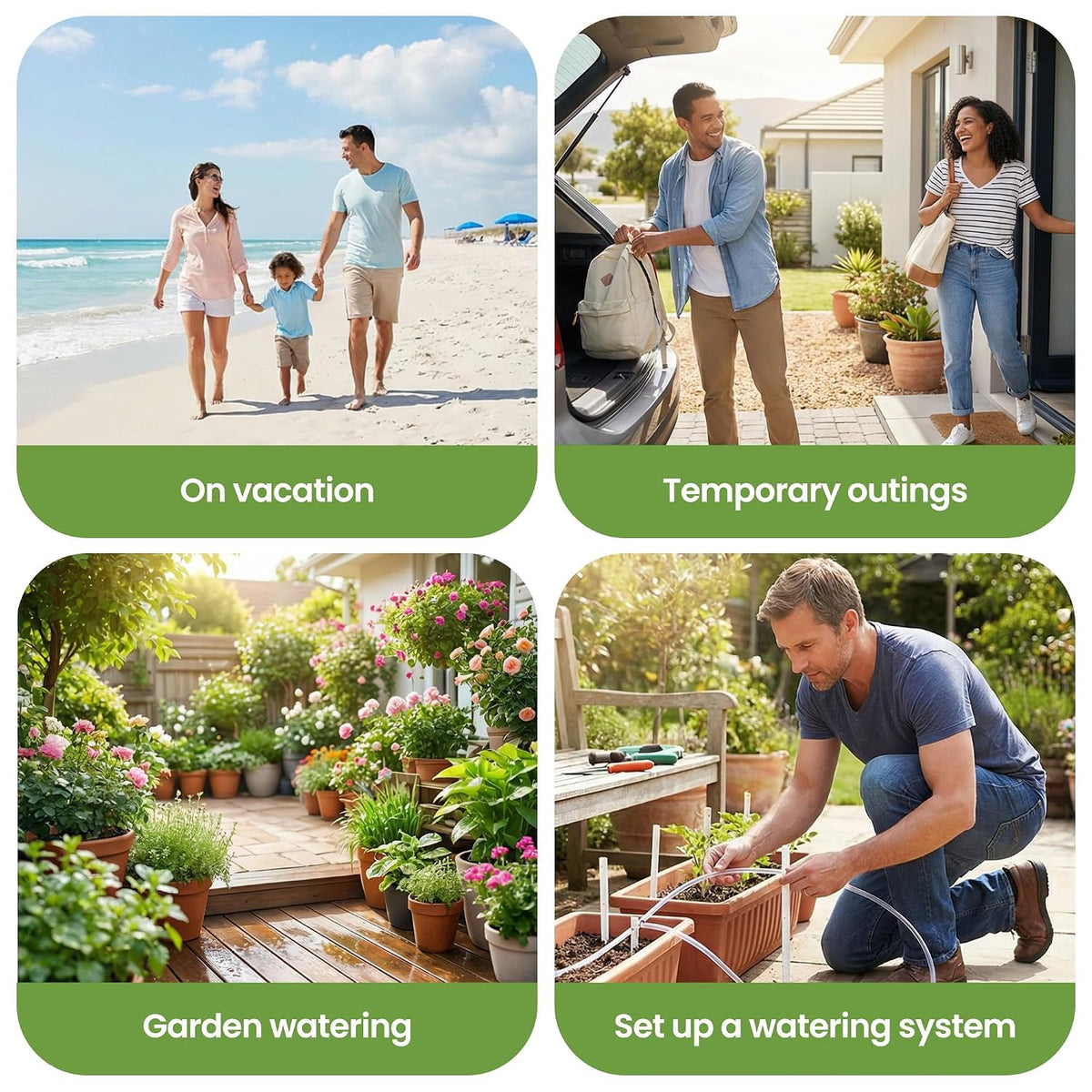 Automatic Drip Irrigation Kit, Solar & USB Rechargeable Auto Plant Watering System with Programmable Timer, Anti-Siphon Valve, DIY Irrigation System for up to 15 Outdoor/Indoor Potted Plants